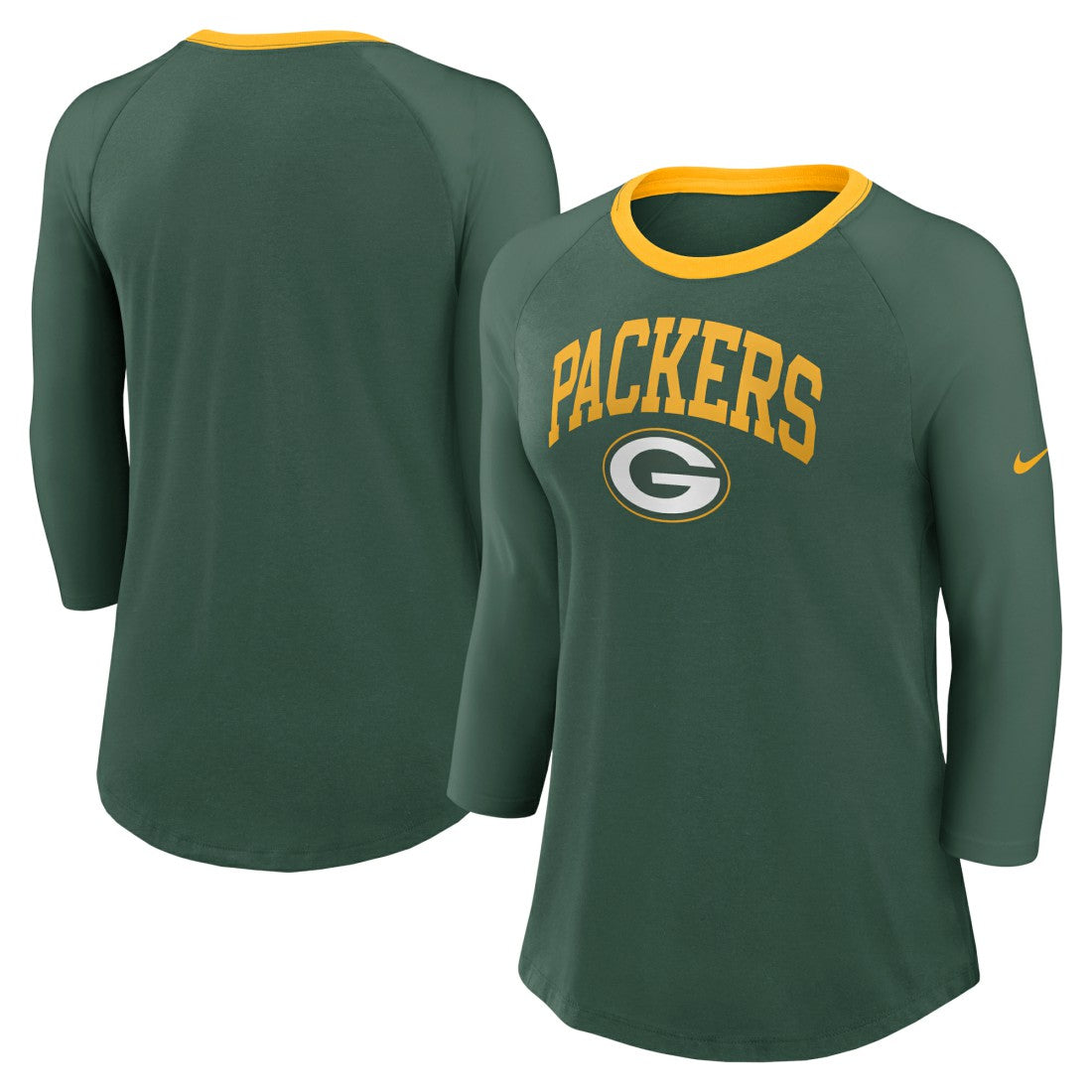 Green Bay Packers Women's 3/4 Sleeve Raglan Fashion Top - Green Tops