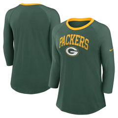 Green Bay Packers Women's 3/4 Sleeve Raglan Fashion Top - Green Tops