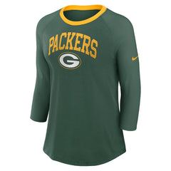 Green Bay Packers Women's 3/4 Sleeve Raglan Fashion Top - Green Tops