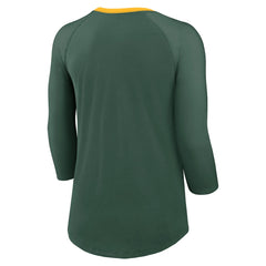 Green Bay Packers Women's 3/4 Sleeve Raglan Fashion Top - Green Tops