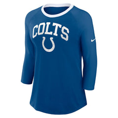 Indianapolis Colts Women's 3/4 Sleeve Raglan Fashion Top - Royal Tops