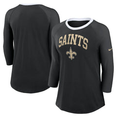 New Orleans Saints Women's 3/4 Sleeve Raglan Fashion Top - Black Tops