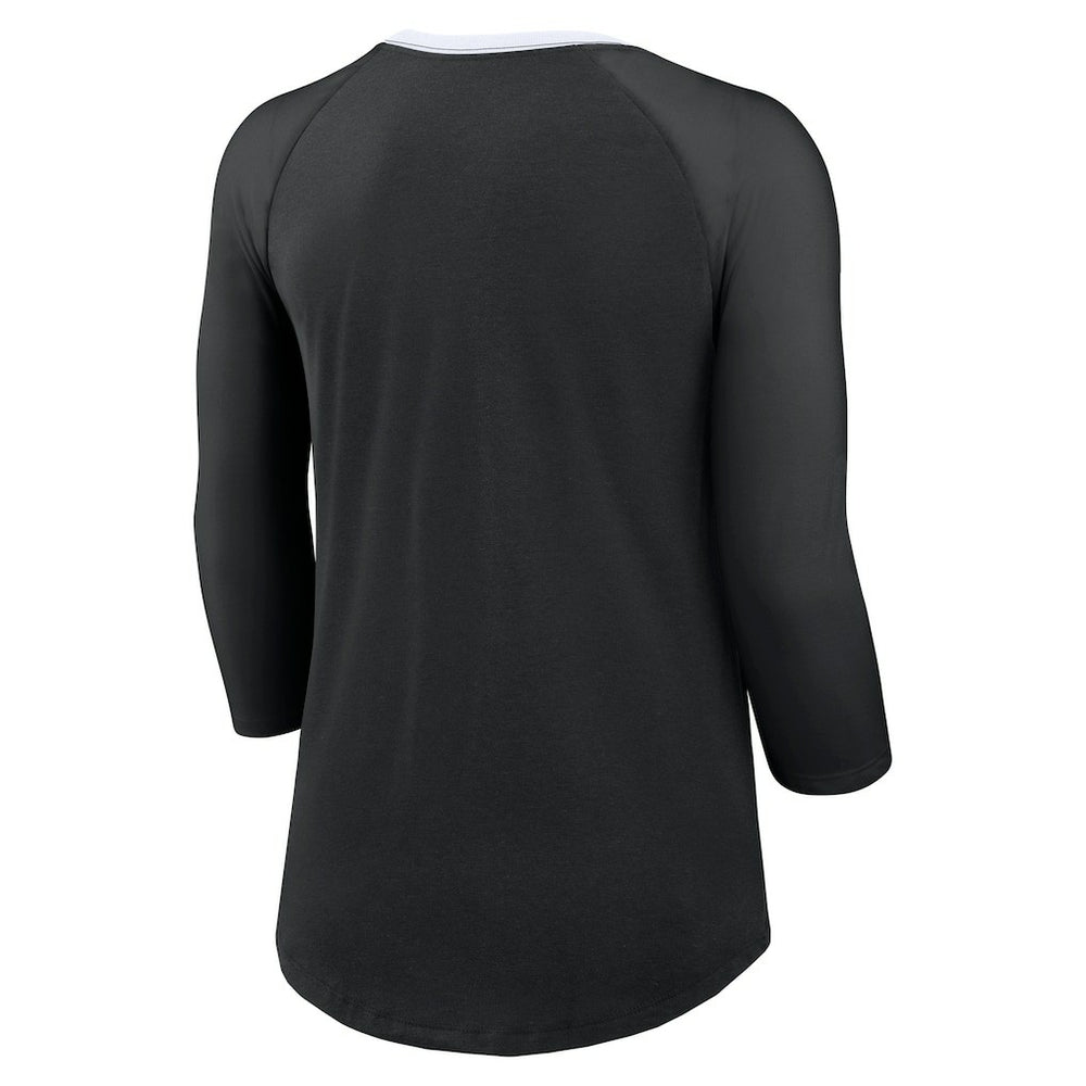 New Orleans Saints Women's 3/4 Sleeve Raglan Fashion Top - Black Tops