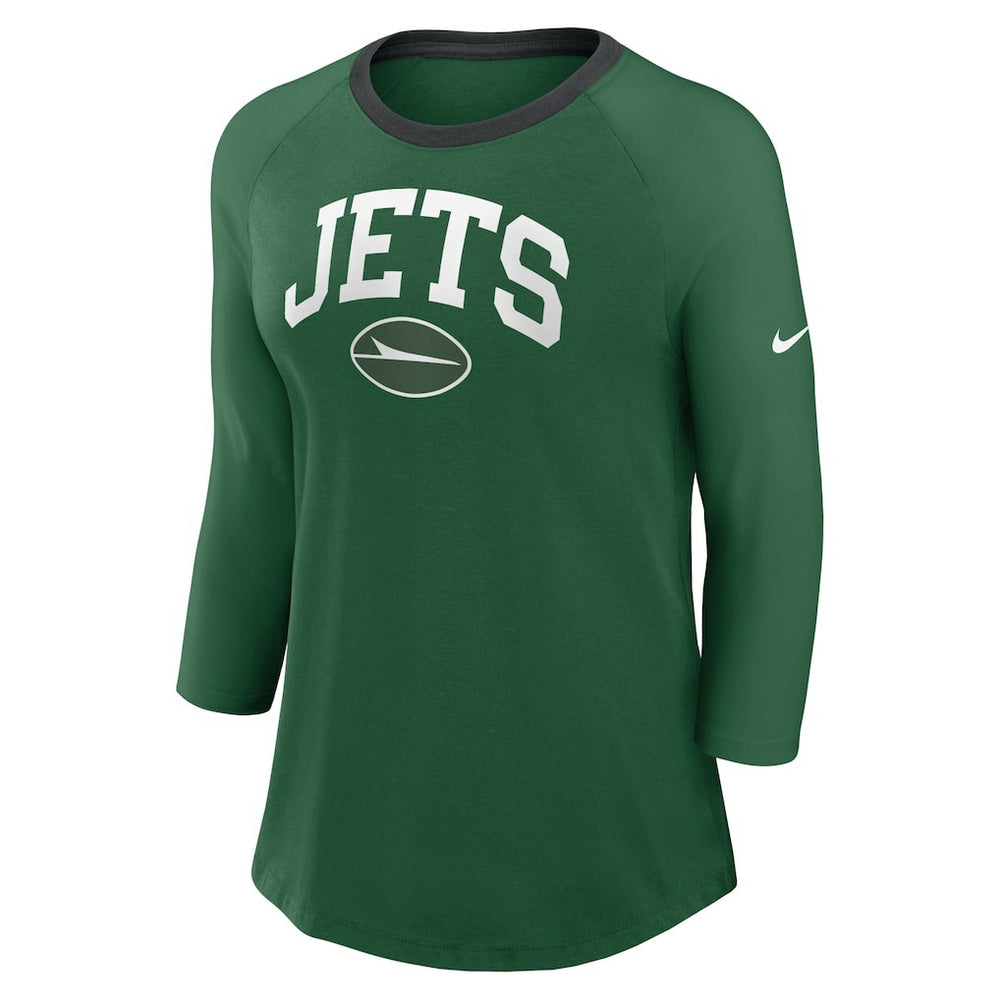 New York Jets Women's 3/4 Sleeve Raglan Fashion Top - Green Tops