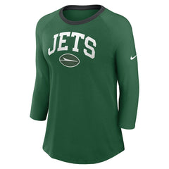 New York Jets Women's 3/4 Sleeve Raglan Fashion Top - Green Tops