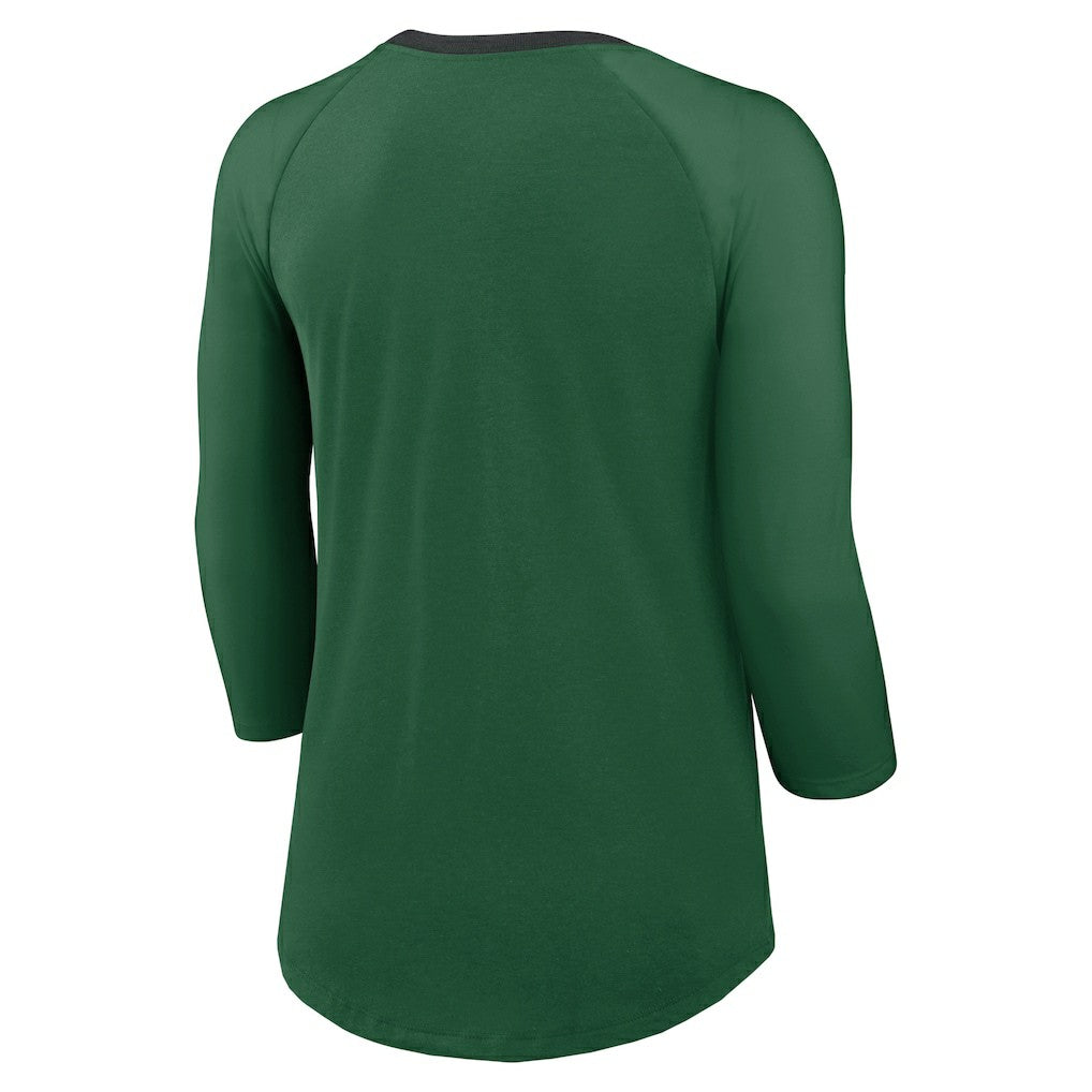 New York Jets Women's 3/4 Sleeve Raglan Fashion Top - Green Tops