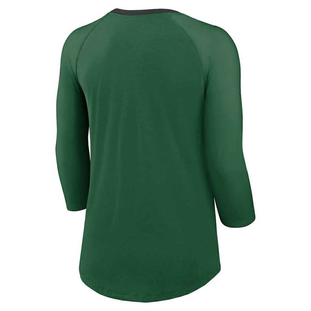 New York Jets Women's 3/4 Sleeve Raglan Fashion Top - Green Tops