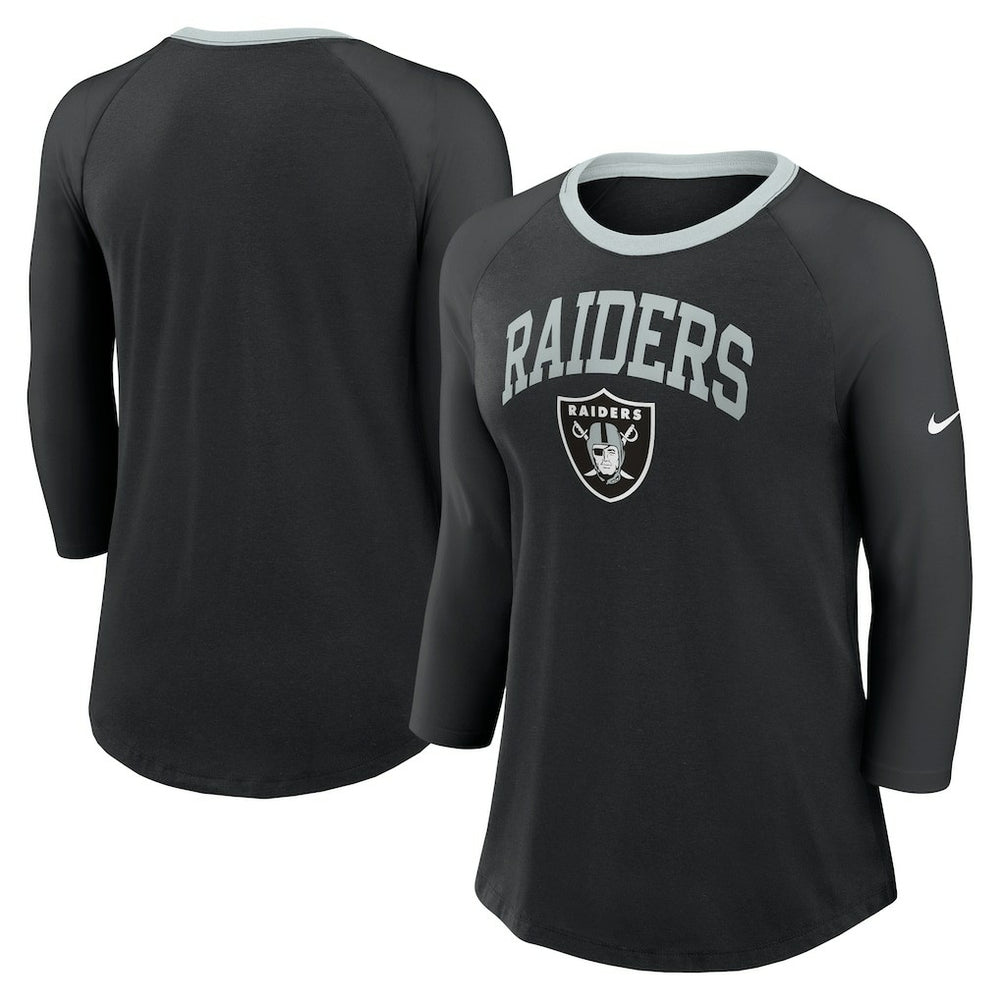 Las Vegas Raiders Women's 3/4 Sleeve Raglan Fashion Top - Black Tops