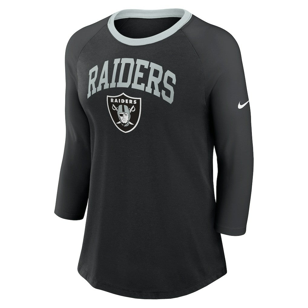 Las Vegas Raiders Women's 3/4 Sleeve Raglan Fashion Top - Black Tops