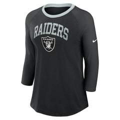 Las Vegas Raiders Women's 3/4 Sleeve Raglan Fashion Top - Black Tops