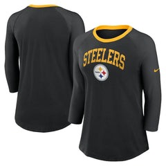 Pittsburgh Steelers Women's 3/4 Sleeve Raglan Fashion Top - Black Tops