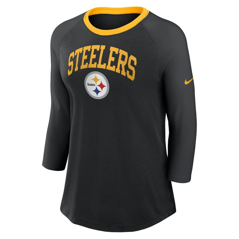 Pittsburgh Steelers Women's 3/4 Sleeve Raglan Fashion Top - Black Tops
