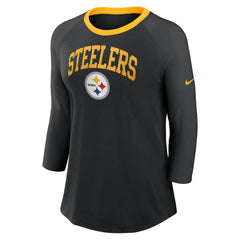 Pittsburgh Steelers Women's 3/4 Sleeve Raglan Fashion Top - Black Tops