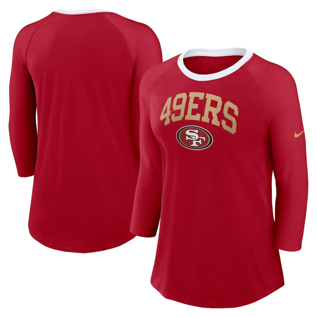 San Francisco 49ers Women's 3/4 Sleeve Raglan Fashion Top - Scarlet Tops