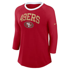 San Francisco 49ers Women's 3/4 Sleeve Raglan Fashion Top - Scarlet Tops