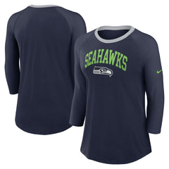 Seattle Seahawks Women's 3/4 Sleeve Raglan Fashion Top - Navy Tops