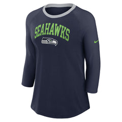 Seattle Seahawks Women's 3/4 Sleeve Raglan Fashion Top - Navy Tops