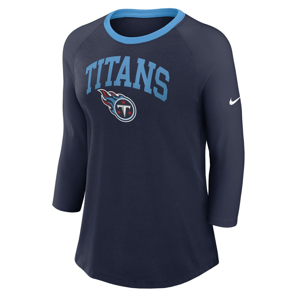 Tennessee Titans Women's 3/4 Sleeve Raglan Fashion Top - Navy Tops