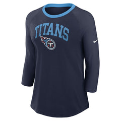 Tennessee Titans Women's 3/4 Sleeve Raglan Fashion Top - Navy Tops
