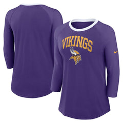 Minnesota Vikings Women's 3/4 Sleeve Raglan Fashion Top - Purple Tops