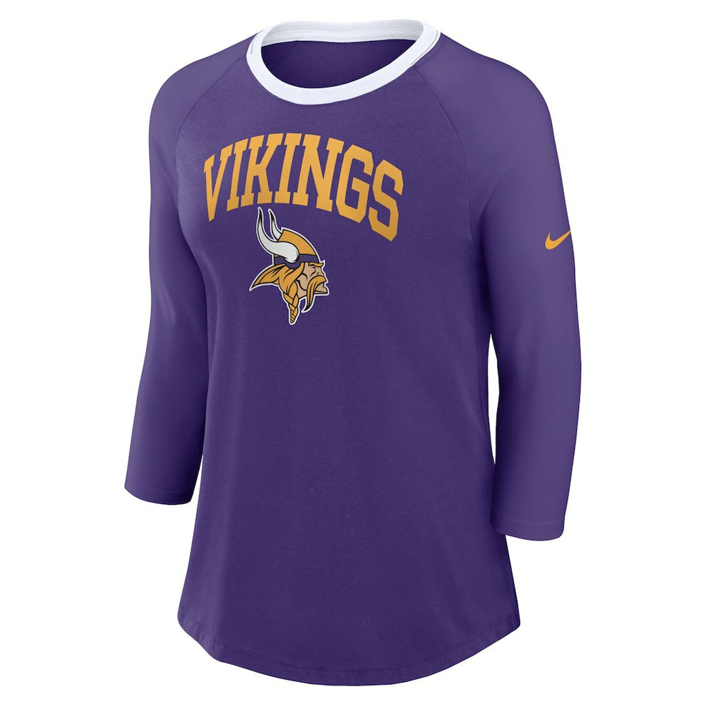 Minnesota Vikings Women's 3/4 Sleeve Raglan Fashion Top - Purple Tops