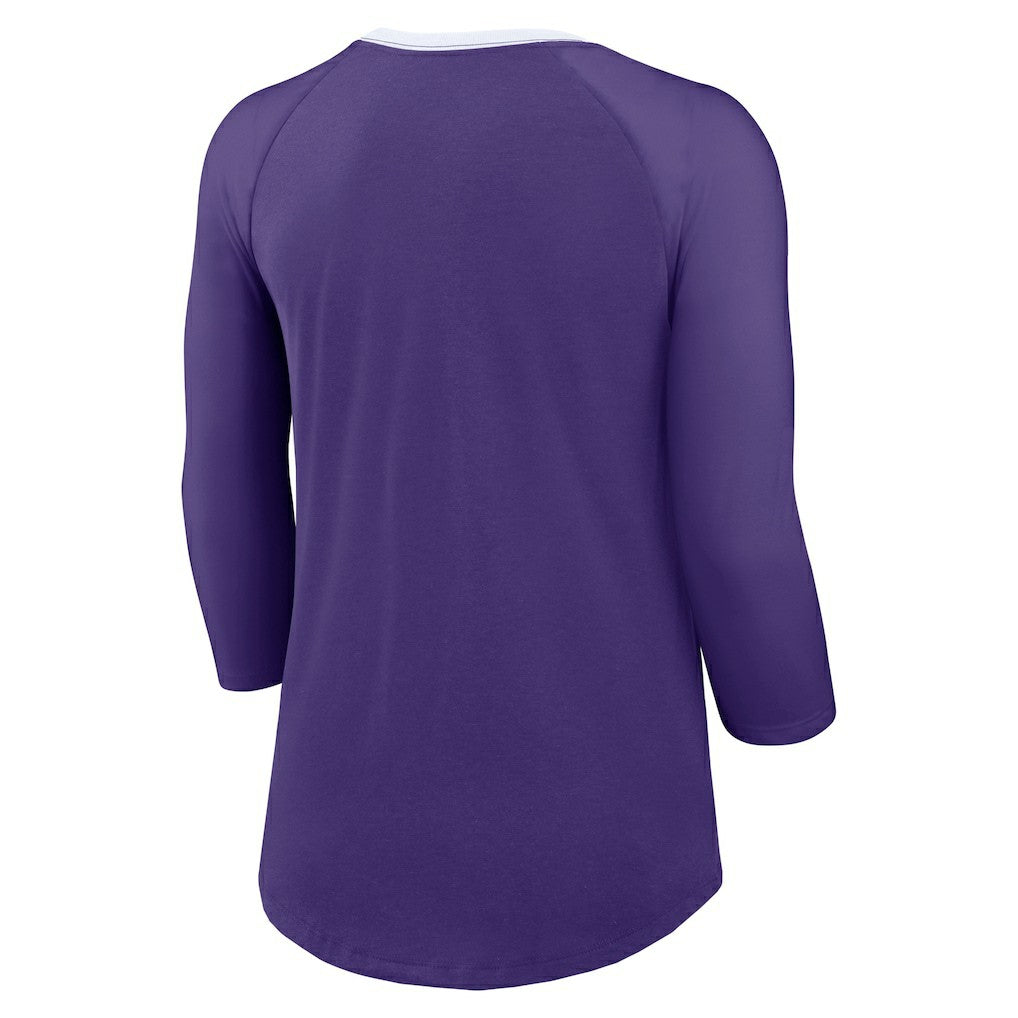 Minnesota Vikings Women's 3/4 Sleeve Raglan Fashion Top - Purple Tops