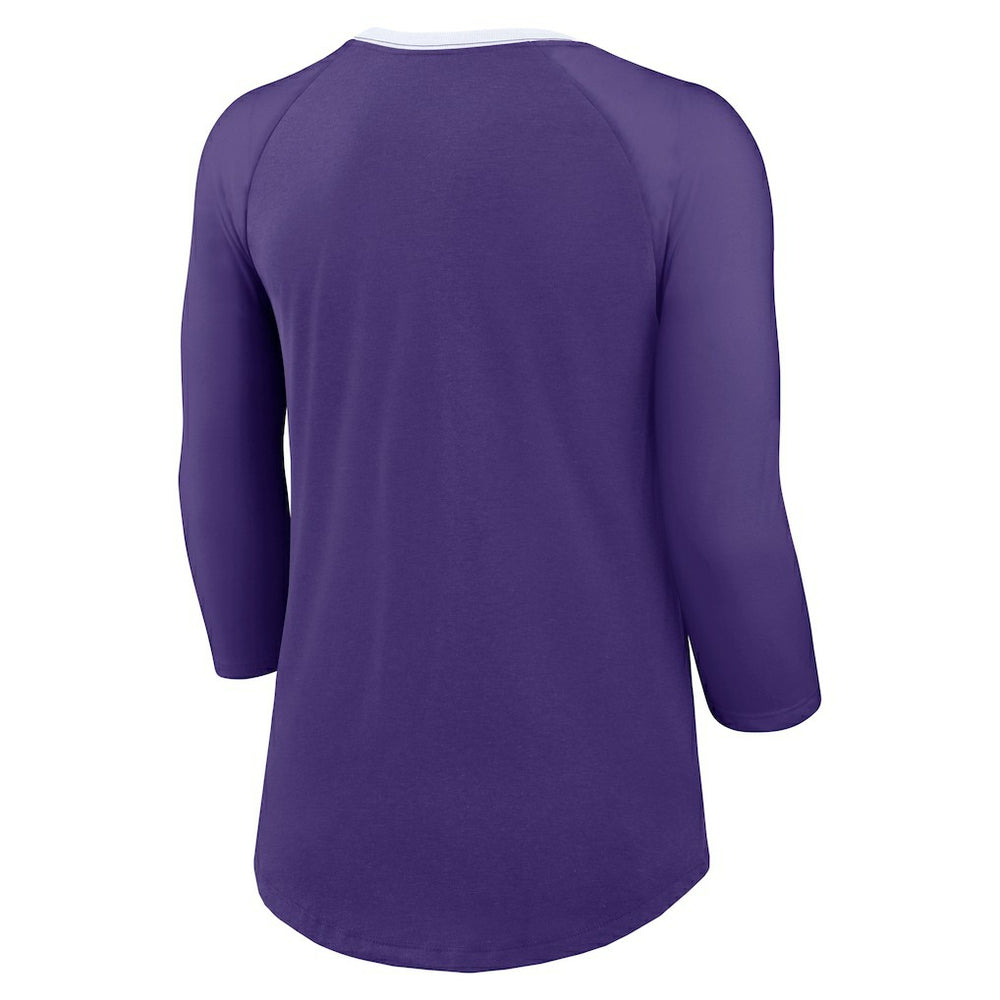 Minnesota Vikings Women's 3/4 Sleeve Raglan Fashion Top - Purple Tops