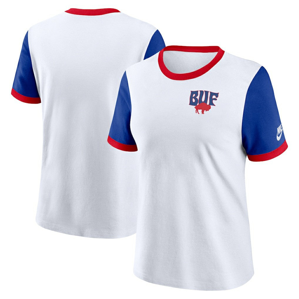 Buffalo Bills Women's Rewind Ringer T-Shirt - White/Royal T-shirts