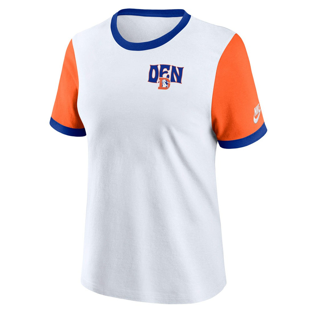 Denver Broncos Women's Rewind Ringer T-Shirt - White/Orange T-shirts