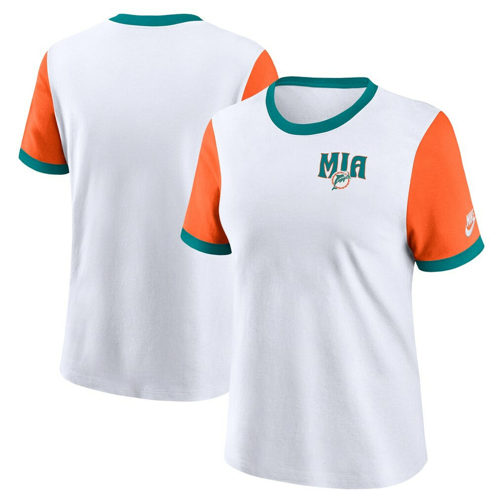 Miami Dolphins Women's Rewind Ringer T-Shirt - White/Orange T-shirts