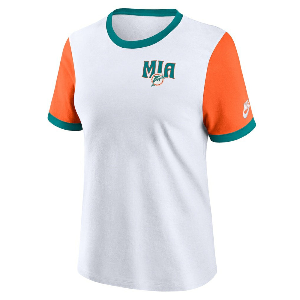 Miami Dolphins Women's Rewind Ringer T-Shirt - White/Orange T-shirts