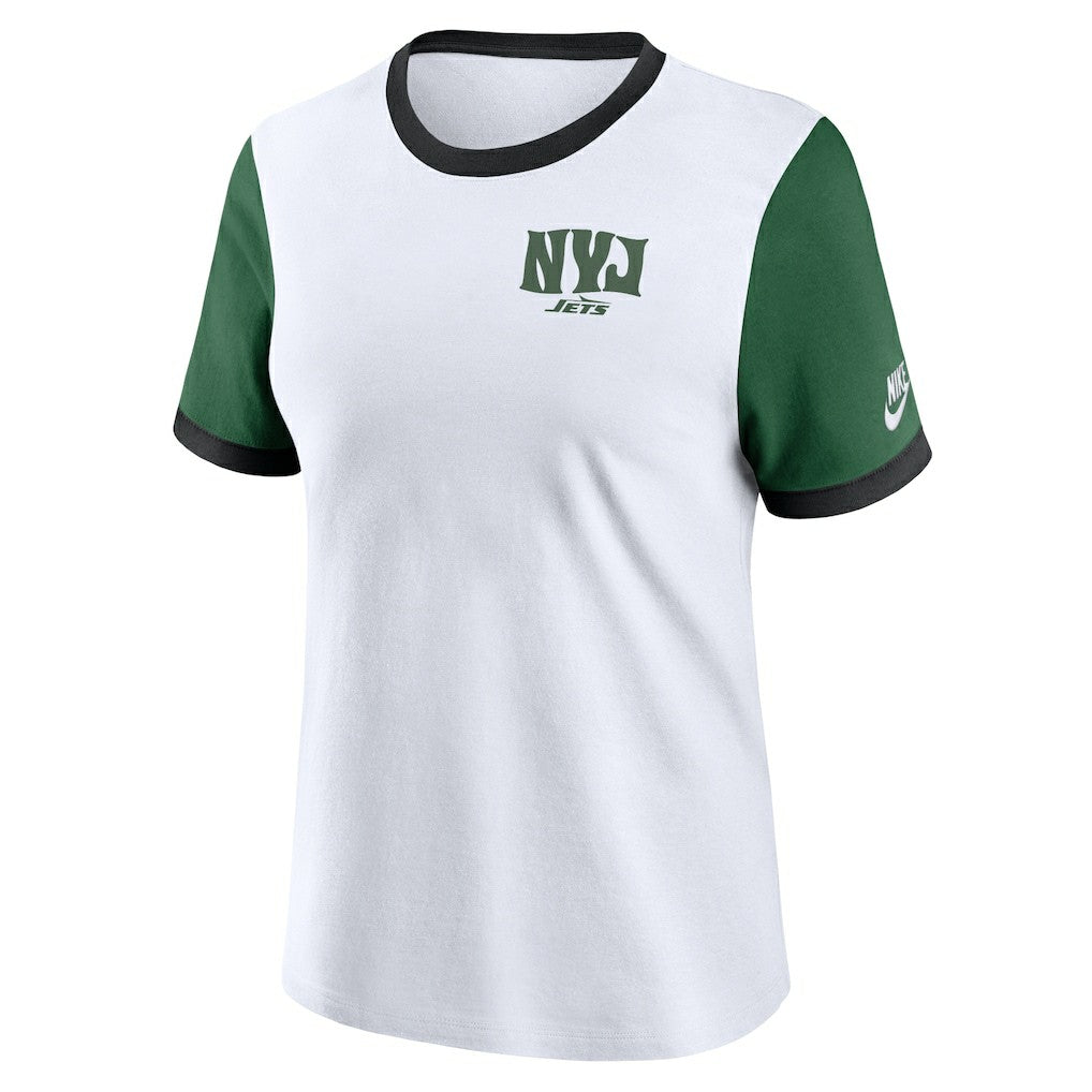 New York Jets Women's Rewind Ringer T-Shirt - White/Green T-shirts