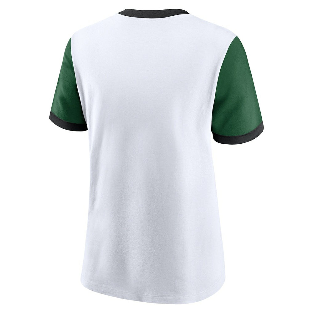 New York Jets Women's Rewind Ringer T-Shirt - White/Green T-shirts