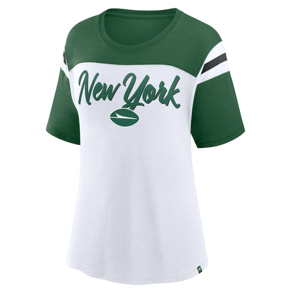 New York Jets Women's Cheer Chant Fashion Crop Top - White/Green Tops