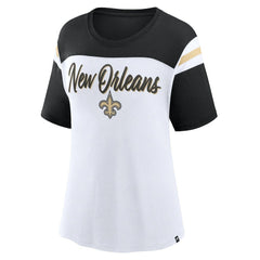 New Orleans Saints Women's Cheer Chant Fashion Crop Top - White/Black Tops