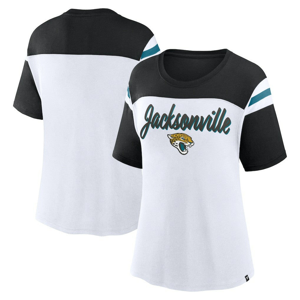 Jacksonville Jaguars Women's Cheer Chant Fashion Crop Top - White/Black Tops