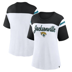 Jacksonville Jaguars Women's Cheer Chant Fashion Crop Top - White/Black Tops