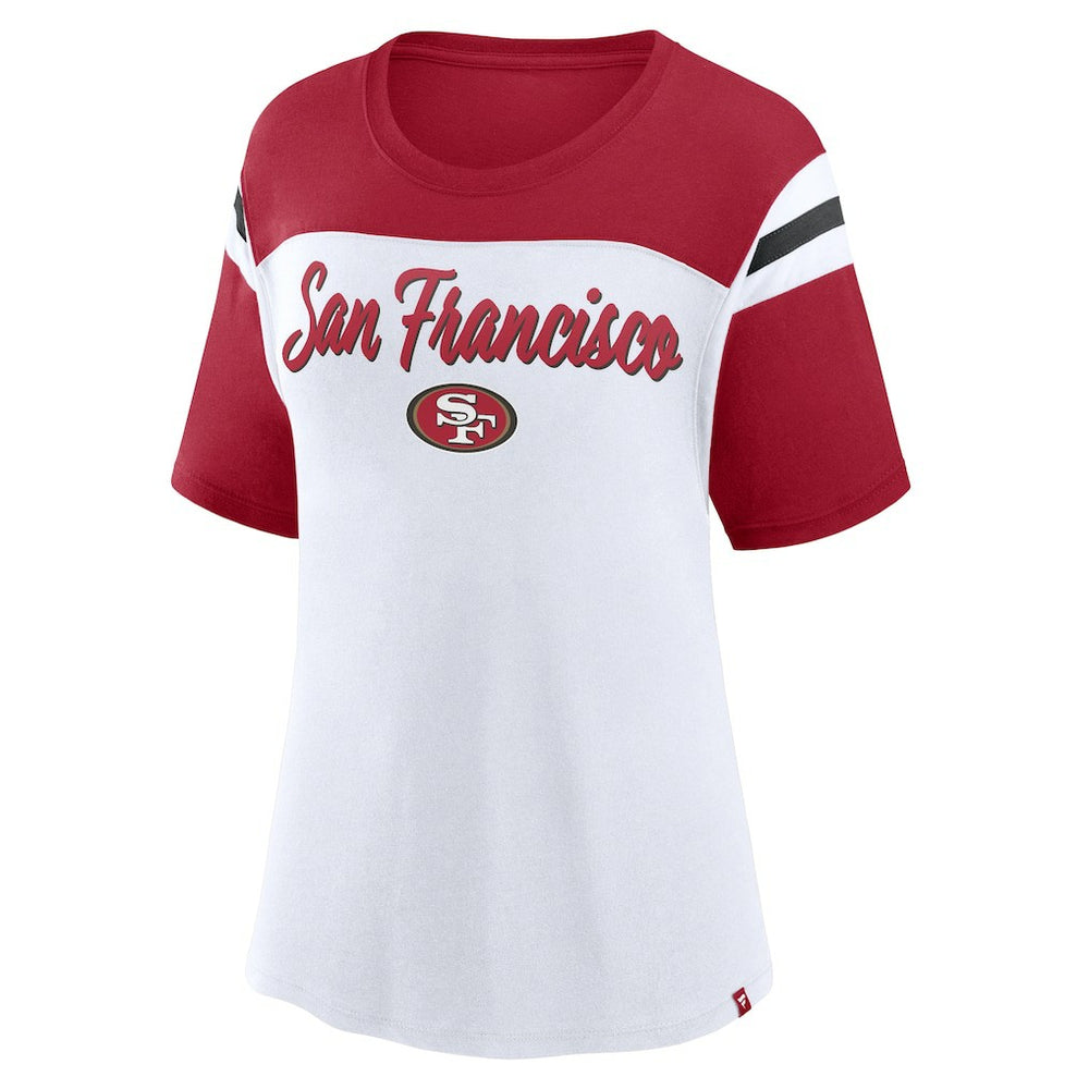 San Francisco 49ers Women's Cheer Chant Fashion Crop Top - White/Scarlet Tops