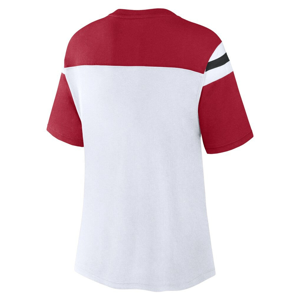 San Francisco 49ers Women's Cheer Chant Fashion Crop Top - White/Scarlet Tops