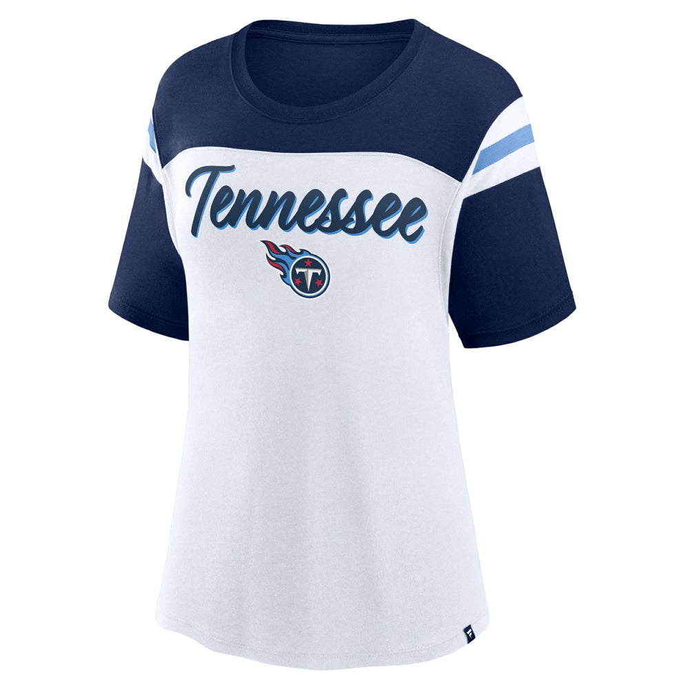 Tennessee Titans Women's Cheer Chant Fashion Crop Top - White/Navy Tops
