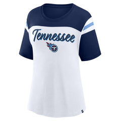 Tennessee Titans Women's Cheer Chant Fashion Crop Top - White/Navy Tops