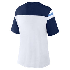 Tennessee Titans Women's Cheer Chant Fashion Crop Top - White/Navy Tops