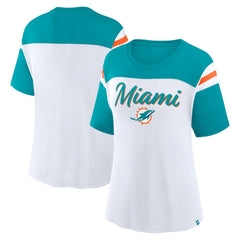 Miami Dolphins Women's Cheer Chant Fashion Crop Top - White/Aqua Tops