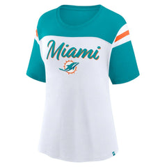 Miami Dolphins Women's Cheer Chant Fashion Crop Top - White/Aqua Tops
