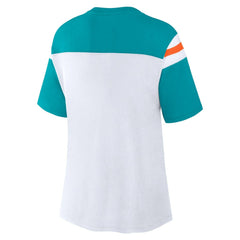 Miami Dolphins Women's Cheer Chant Fashion Crop Top - White/Aqua Tops