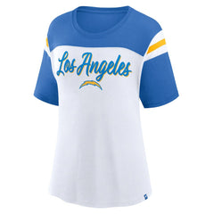 Los Angeles Chargers Women's Cheer Chant Fashion Crop Top - White/Powder Blue Tops