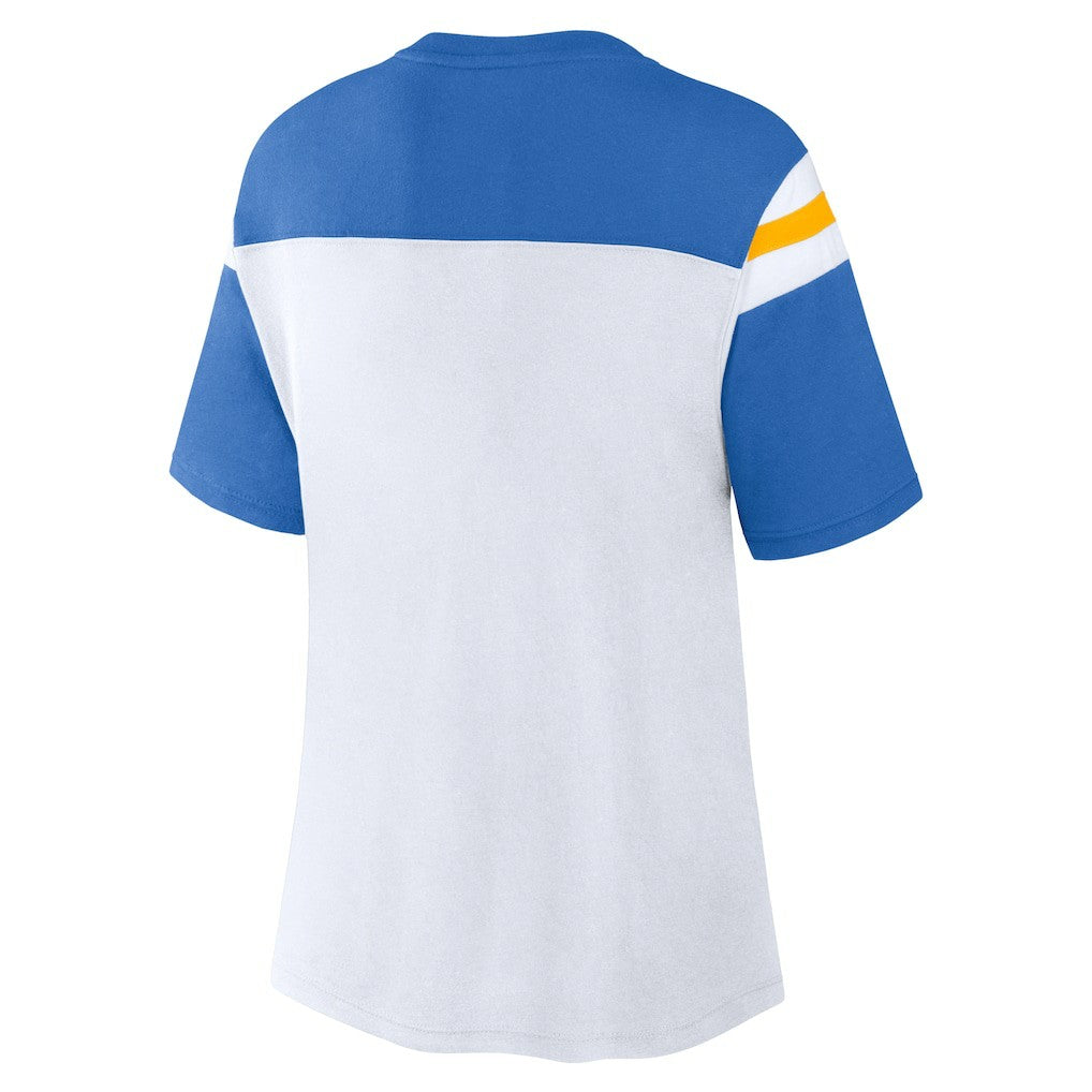 Los Angeles Chargers Women's Cheer Chant Fashion Crop Top - White/Powder Blue Tops