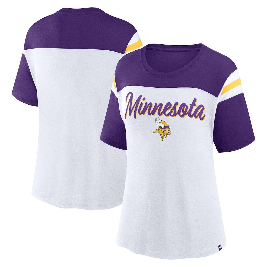 Minnesota Vikings Women's Cheer Chant Fashion Crop Top - White/Purple Tops
