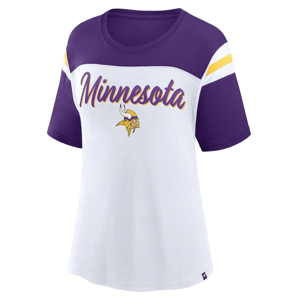 Minnesota Vikings Women's Cheer Chant Fashion Crop Top - White/Purple Tops