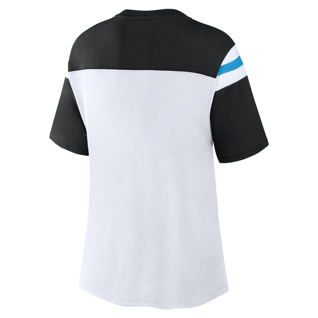 Carolina Panthers Women's Cheer Chant Fashion Crop Top - White/Black Tops